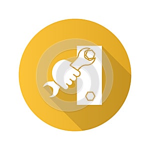 Hand holding wrench flat linear long shadow icon