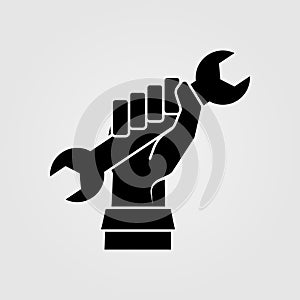 Hand holding wrench icon. Worker, repair service symbol