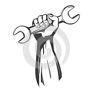 Hand holding a wrench, tools icon cartoon hand drawn vector illustration sketch photo