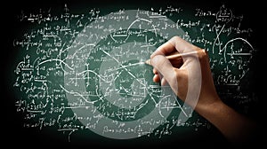 Hand Writing Complex Mathematical Equations and Formulas on a Chalkboard