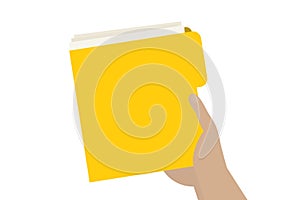 Hand holding a yellow document folder