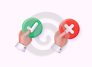 Hand holding Yes and No check marks. 3D Vector Illustrations