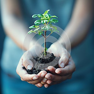 hand holding young plant in sunshine