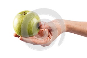 Hand holds apple