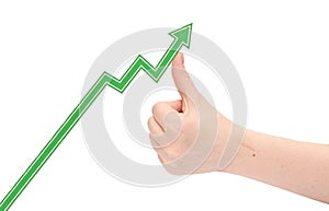 Hand holds the arrow graph