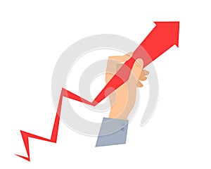 Hand holds arrow graph and pulls it to improve business.