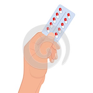 hand holds blister tablets pack of pills capsules,medicine concept,disease treatment concept.Medicine healthcare concept