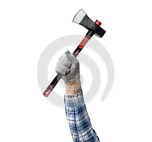 Hand holds a construction tool - axe