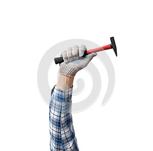 hand holds a construction tool hammer