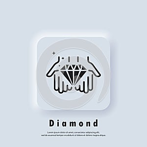 Hand holds diamond. Value concept line icon. Diamond gem in hand icon, luxury crystal or brilliant, outline jewel. Vector EPS 10.