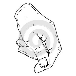 Hand holds icon. Vector of a man`s wrist. Hand drawn male hand