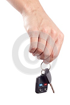 Hand holds key and remote control