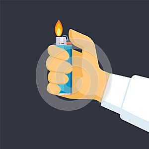 Hand holds lighter illustration. Quick creation light dark room help in lighting cigarette symbol help in difficult