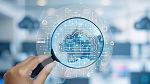 Magnifying Glass Focus on Cloud Computing