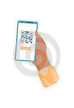 Sticker of Hand Holds Phone with QR Code