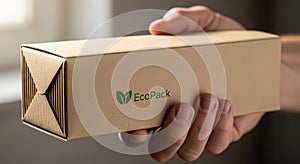 A hand holds a recyclable, rectangular