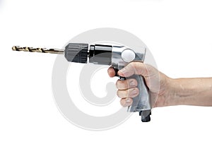 The hand holds reversible air drill