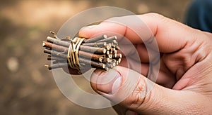 A hand holds a small bundle