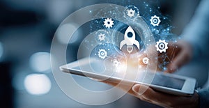 Digital Startup Launch and Innovation Concept on Tablet
