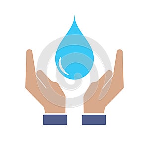 Hand holds water drop. Save Water concept. clean water, environment friendly. Vector illustration