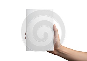 Hand holding white rectangular isolated on a transparent background rectangle blank