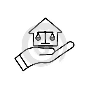 Hand and home line icon with law. law abiding icon. Editable stroke photo
