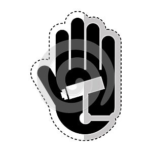 Hand human with cctv camera silhouette icon