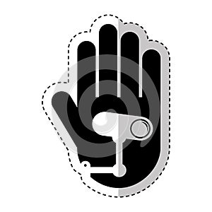 Hand human with cctv camera silhouette icon