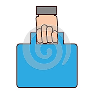 Hand human with portfolio briefcase isolated icon
