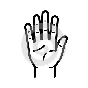 Hand icon. Black silhouette of hand in flat style, isolated on a white background.