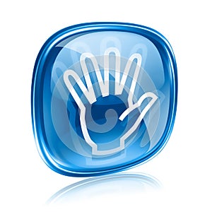 hand icon blue glass, isolated
