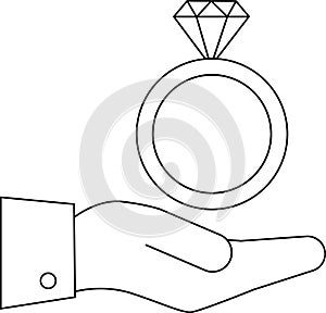 Diamond Ring on Hand Proposal, Engagement Line Art