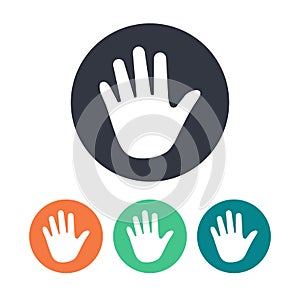 Hand icon in different color circle set . Vector illustration isolated on white background.