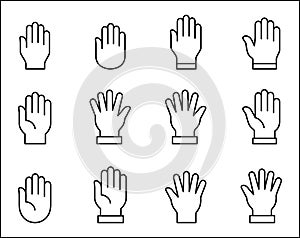 Hand icon. Hands symbol collection. Palm hand icons. Hands icon symbol of participate, volunteer, stop, vote. Vector stock graphic photo