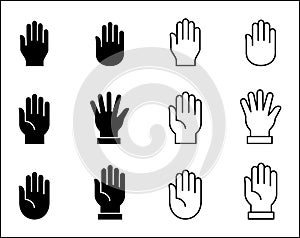 Hand icon. Palm hand icons. Hands symbol collection. Hands icon symbol of participate, volunteer, stop, vote. Vector stock graphic photo