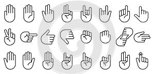 Hand icon set. Clapping hands and other gestures, Brofisting gesture. Thin line art icons set.Black vector symbols isolated on