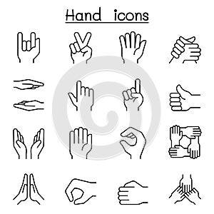 Hand icon set in thin line style