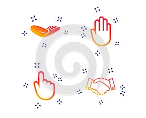 Hand icons. Handshake and click here symbols. Vector