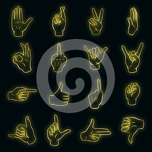 Hand icons set vector neon