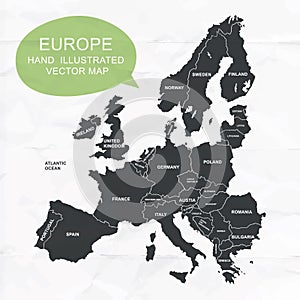 Hand illustrated vector map of Europe.