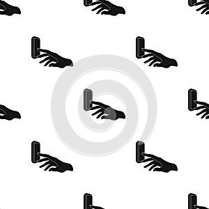A hand that includes an electric switch. Push Button Switch single icon in black style vector symbol stock illustration