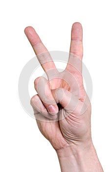 Hand indicating peace victory sign