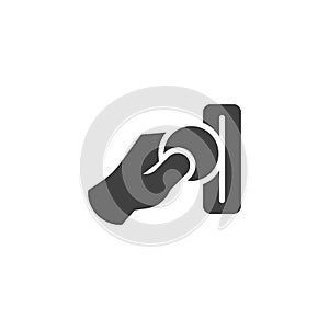 Hand insert coin vector icon