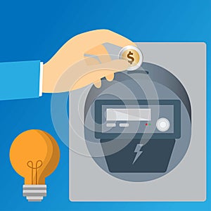 Hand inserting a coin in an energy meter