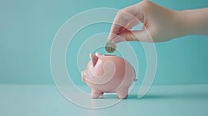 Hand Inserting Coin into Piggybank.AI generated image photo