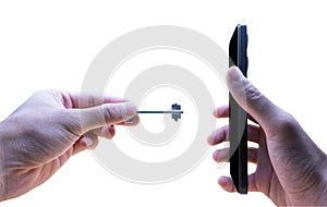 Hand Inserting SIM Ejector Tool into Smartphone