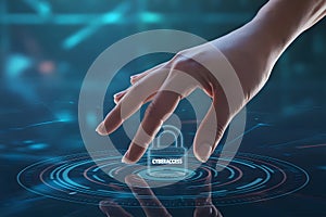 Hand interacting with cybersecurity lock
