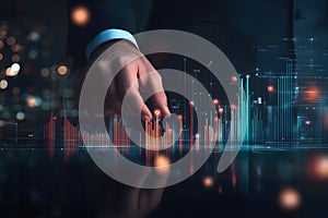 Hand Interacting with Data Visualization Showing Graphs and Charts