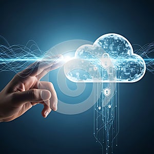 Hand interacting with a digital cloud data stream