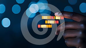 Hand interacting with digital data